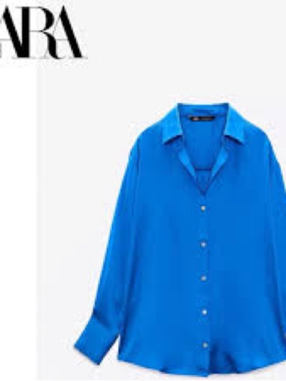 Zara Satin Effect Blue Button Down Blouse Size M